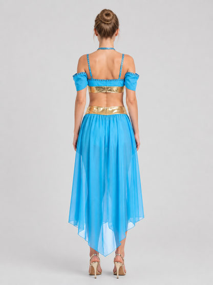 Aladdin and Jasmine Stage Costume, Blue with Gold, M-XL back view