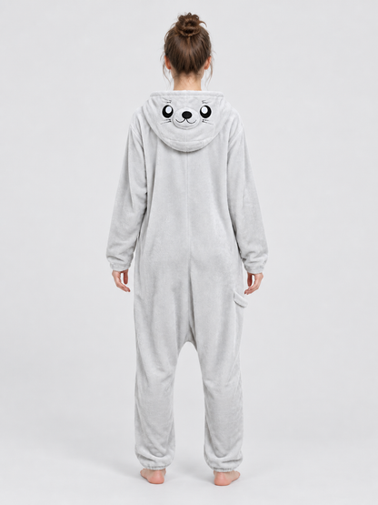 Flannel Sea Lion Kigurumi Jumpsuit with Face