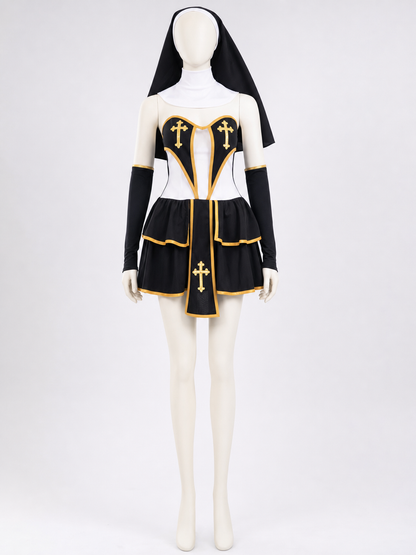 Religious carnival costume with crosses and a veil