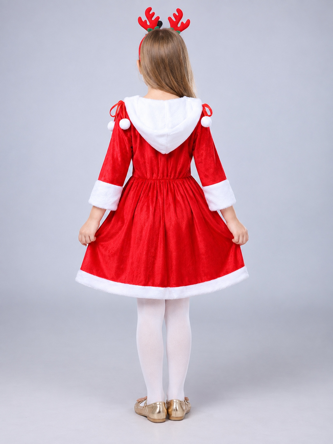 Kids' Christmas Dress with Gold Lacing and Stars
