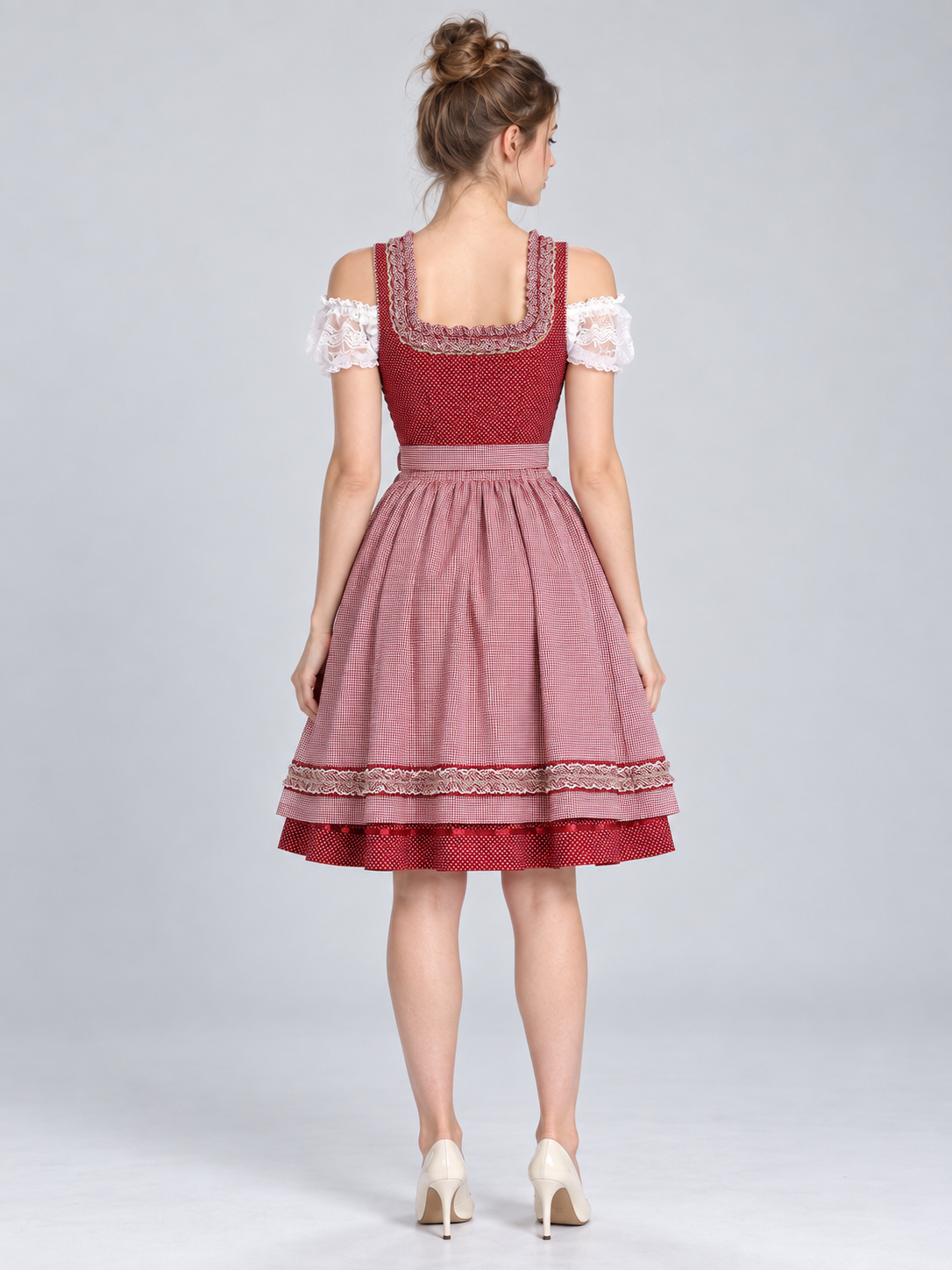 Dirndl-Style Dress Set with Apron, Red and White