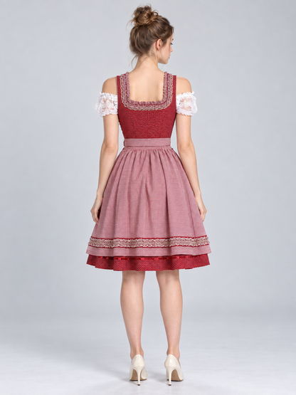 Dirndl-Style Dress Set with Apron, Red and White