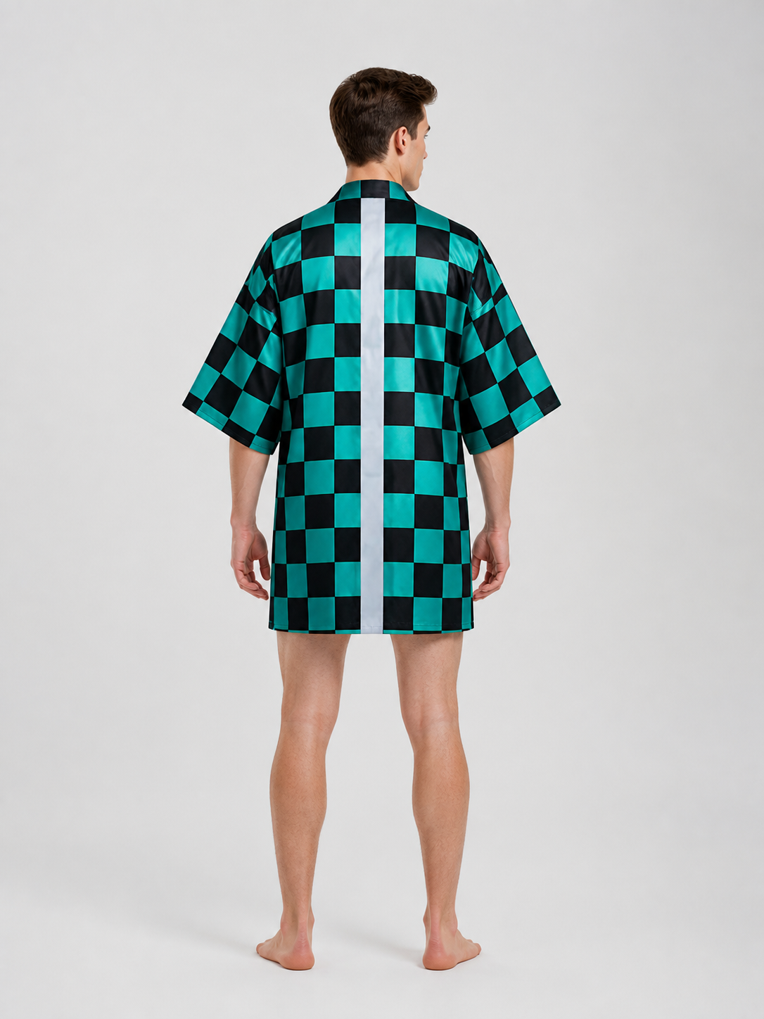 Tanjiro Long Plaid Cloak with Wide Sleeves