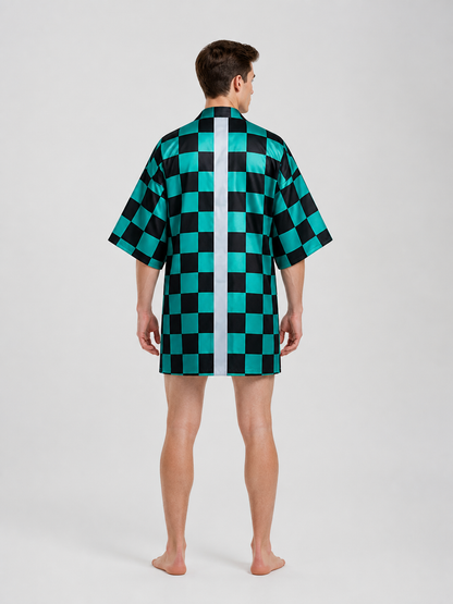 Tanjiro Long Plaid Cloak with Wide Sleeves