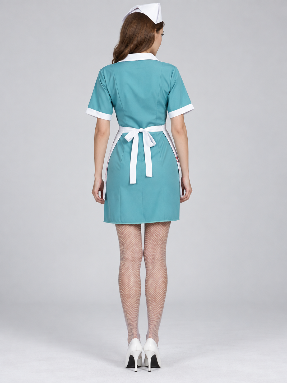 Nurse Costume: Blue Dress, Apron, Cap, Stickers