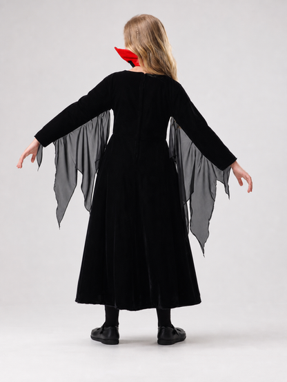 Halloween vampire costume with long dress and cape
