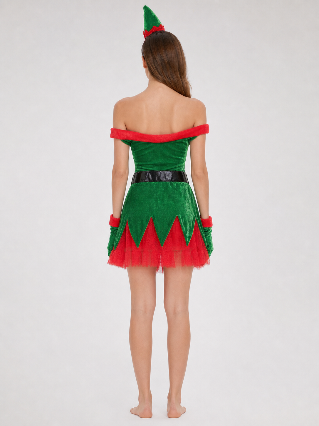 New Year's elf costume with green hat back view