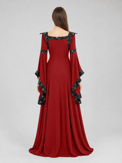 Gothic Medieval Hooded Dress with Lacing
