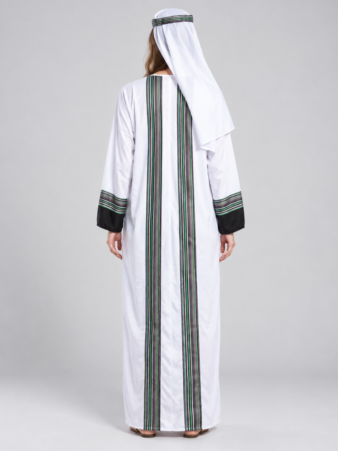 White Striped Arab Warrior Costume with Headscarf