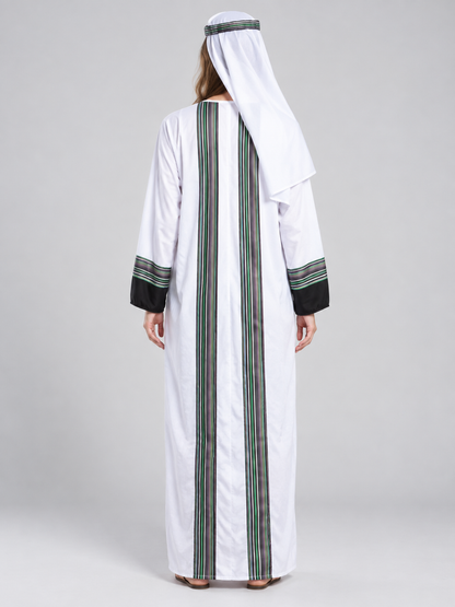 White Striped Arab Warrior Costume with Headscarf