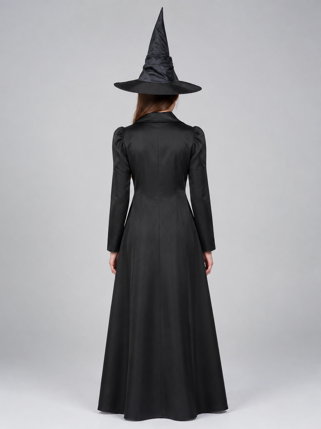 Witch Costume with Coat, Skirt, and Pointed Hat back view