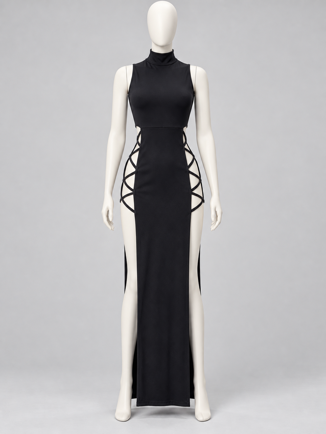 Fitted Dress with a High Neckline and Side Lacing back view