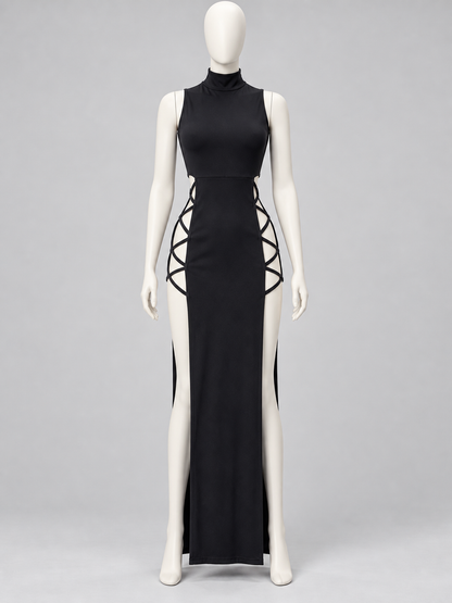 Fitted Dress with a High Neckline and Side Lacing back view