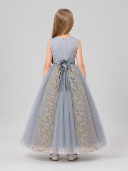 Dressy Dress with Gold Embroidery, Full Skirt back view