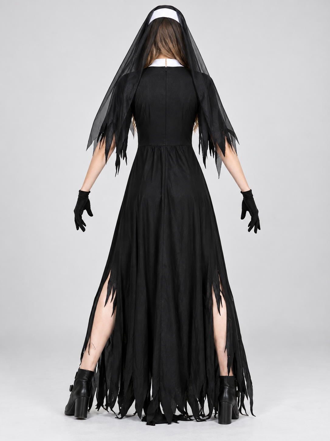 Vampire Halloween Costume with Black Dress and Veil
