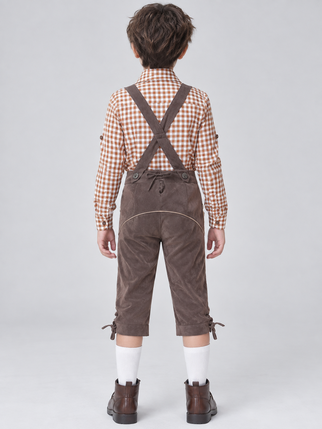 Gray Polyester Kids' Suspender Pants with Embroidery