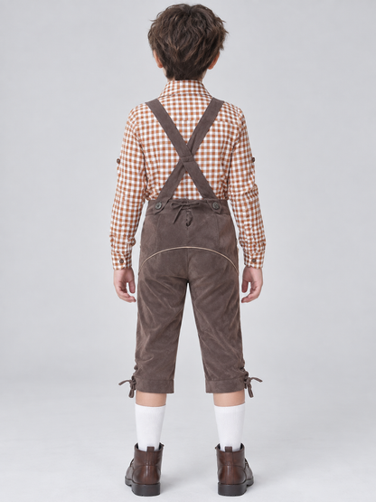Gray Polyester Kids' Suspender Pants with Embroidery
