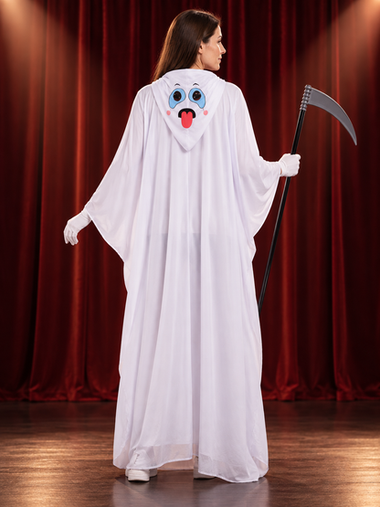 White Ghost Costume Long Hooded Robe with Scythe