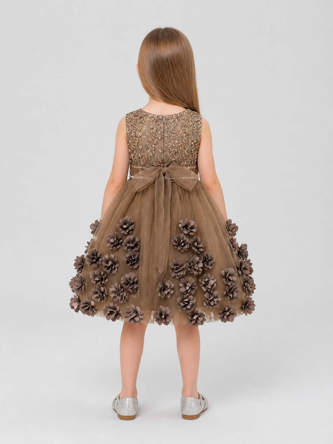 Children's Dressy Tutu Dress with Flowers and Sequins back view