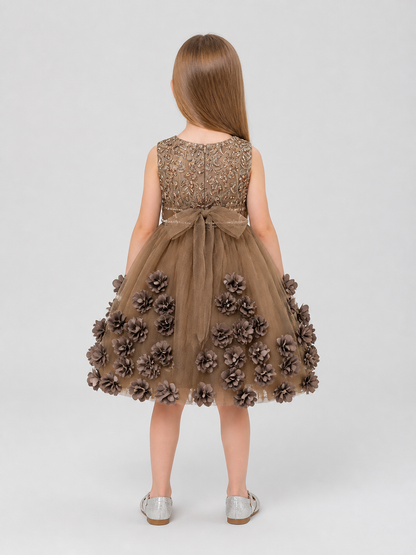 Children's Dressy Tutu Dress with Flowers and Sequins back view