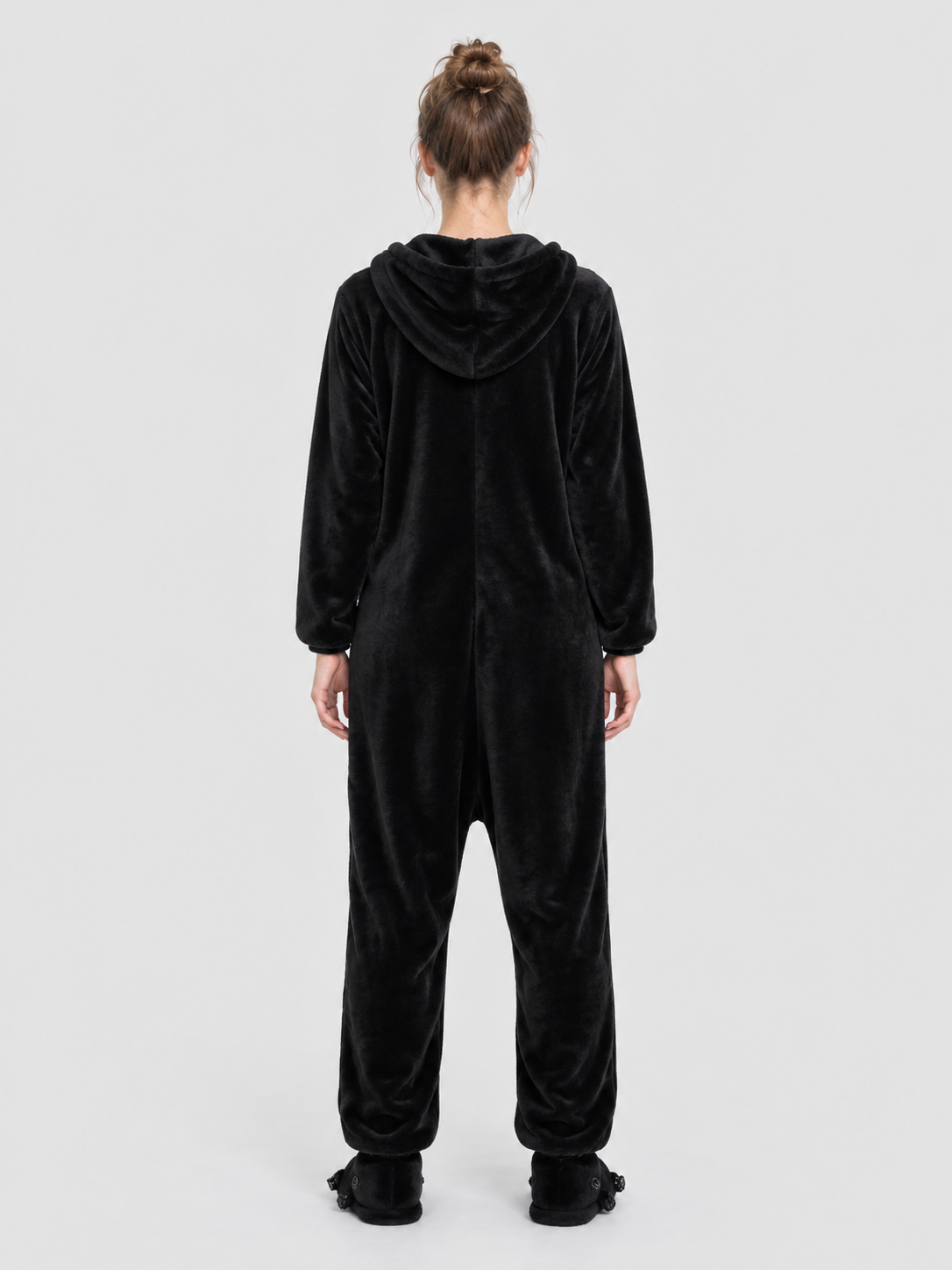 Black Flannel Hooded Pajama Jumpsuit