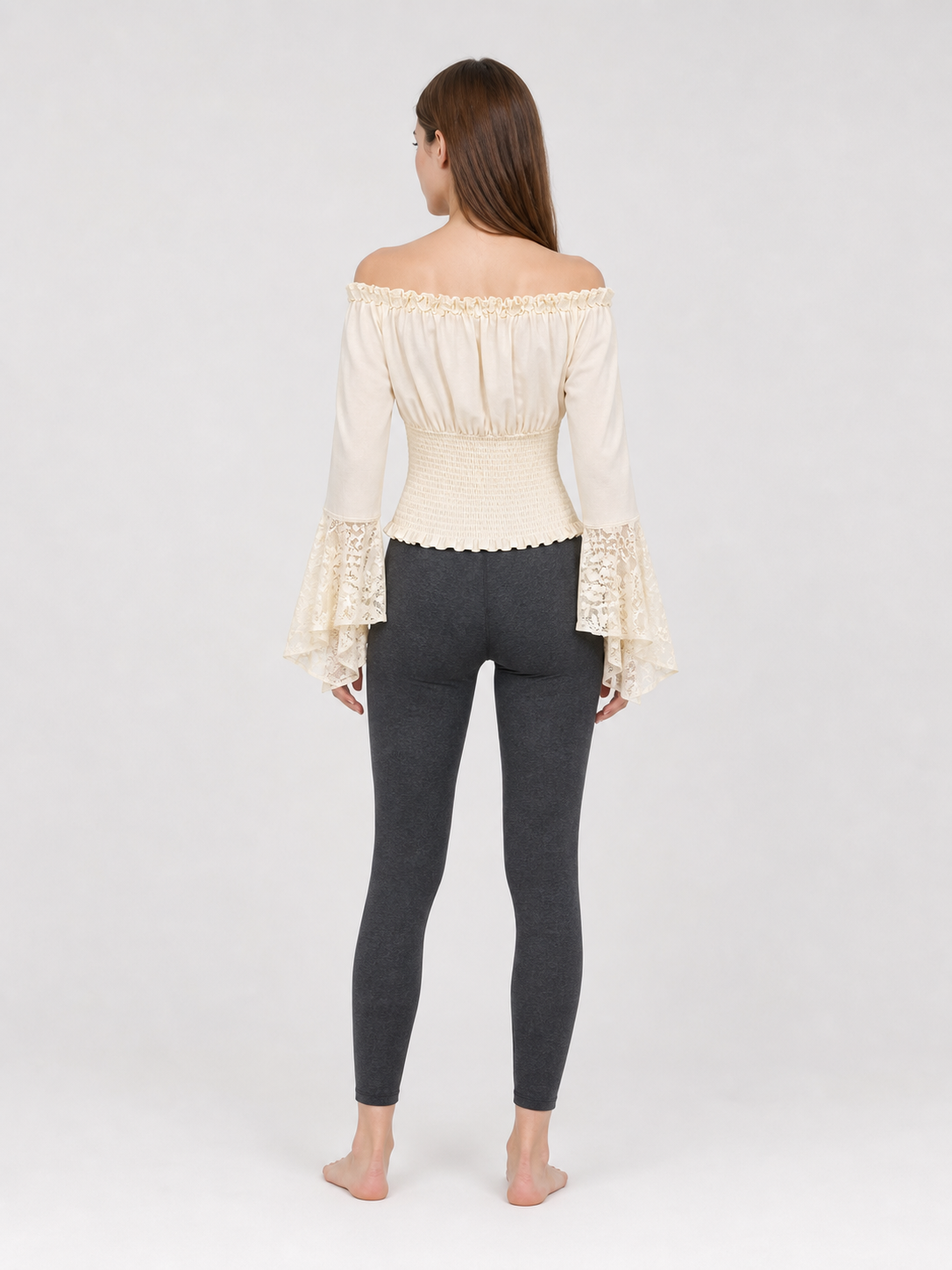 Off-the-Shoulder Blouse with Lace Cuffs