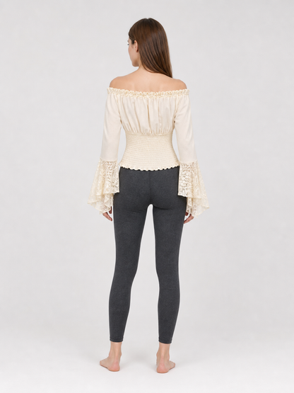 Off-the-Shoulder Blouse with Lace Cuffs
