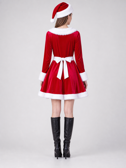New Year's costume with an apron and green bow back view