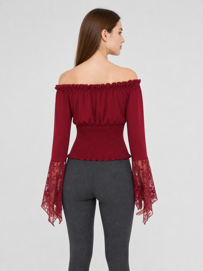 Off-the-Shoulder Blouse with Lace Cuffs