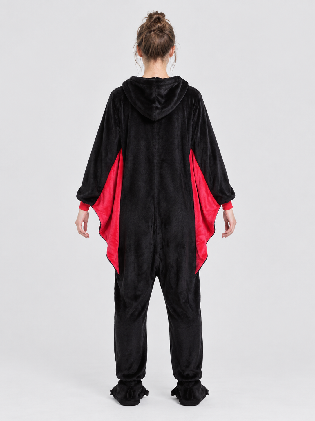 Black Hooded Bat Pajama Jumpsuit