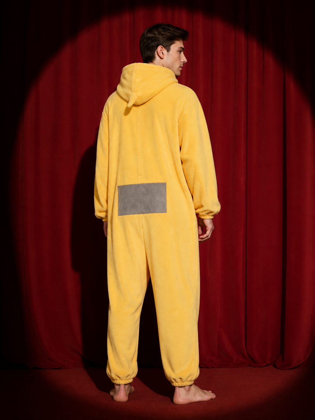 Adult Yellow Funny Cartoon Character Hooded Jumpsuit Halloween Party Costume back view