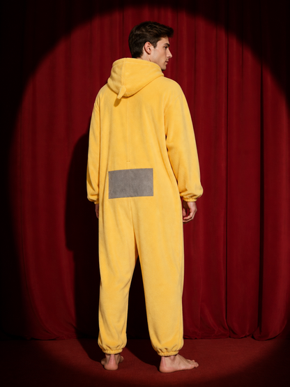 Adult Yellow Funny Cartoon Character Hooded Jumpsuit Halloween Party Costume back view