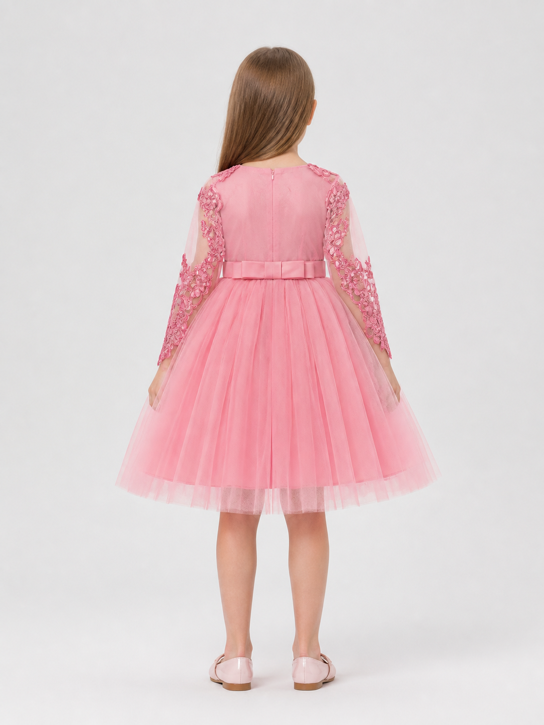 Dressy Pink Princess Dress with Full Skirt back view