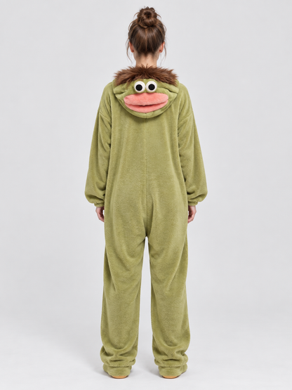 Green Home Jumpsuit Pajama with Cartoon Face