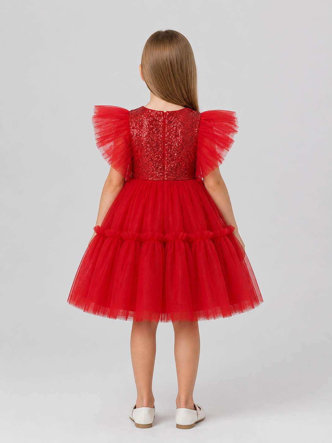 Holiday Dress with Sequins and Full Skirt back view