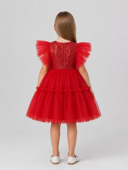 Holiday Dress with Sequins and Full Skirt back view