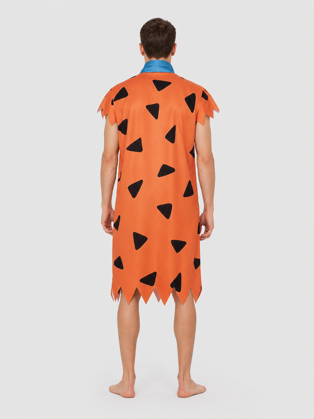 Fred's Costume: Orange Outfit with Blue Scarf back view