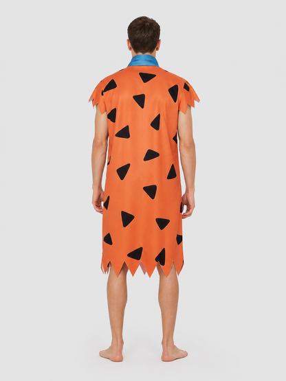 Fred's Costume: Orange Outfit with Blue Scarf back view