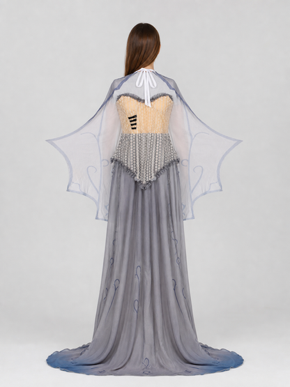 Gothic Vampire Costume with Corset and Cape back view
