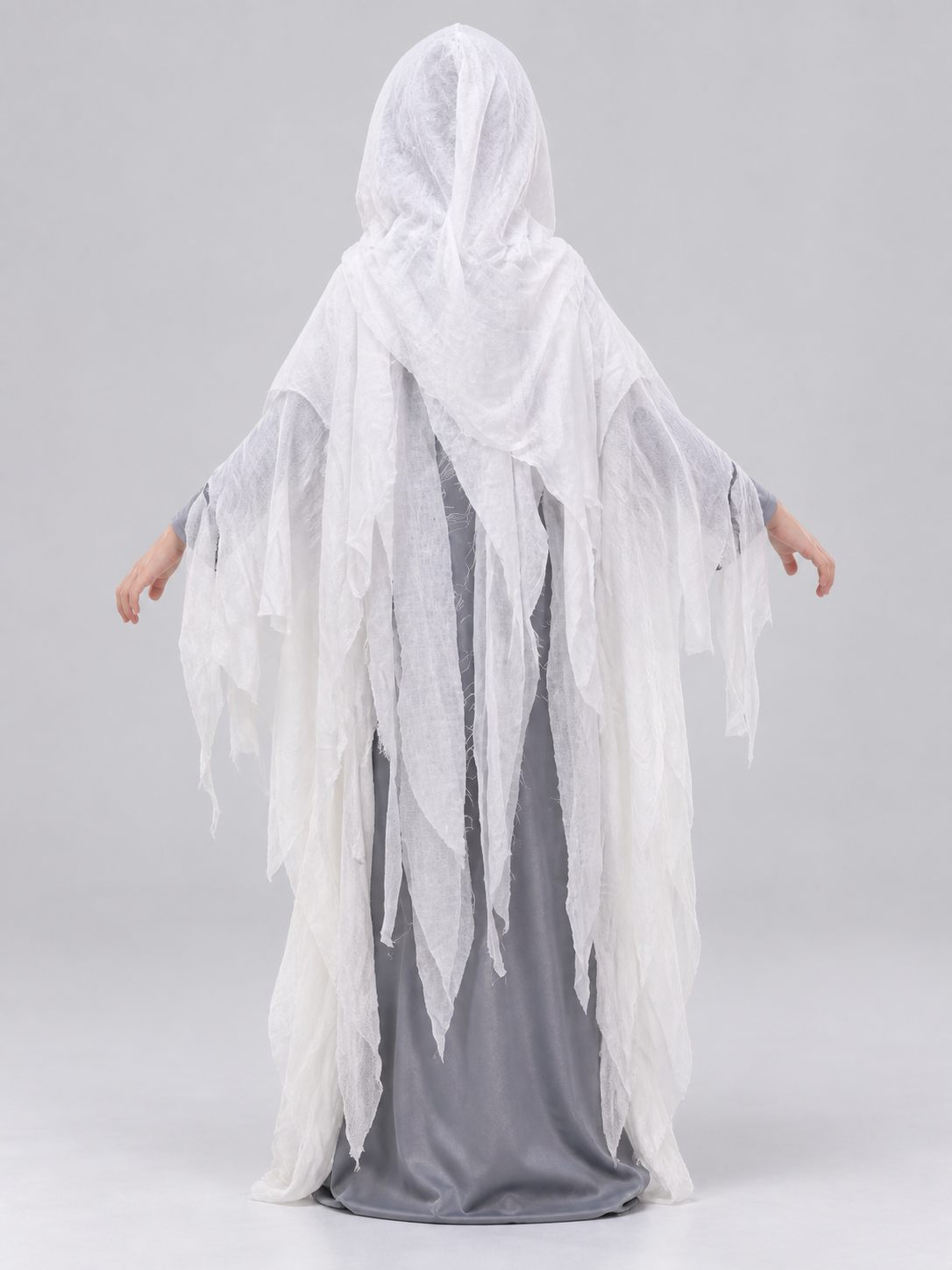 Ghost Costume with White Hood and Torn Edges