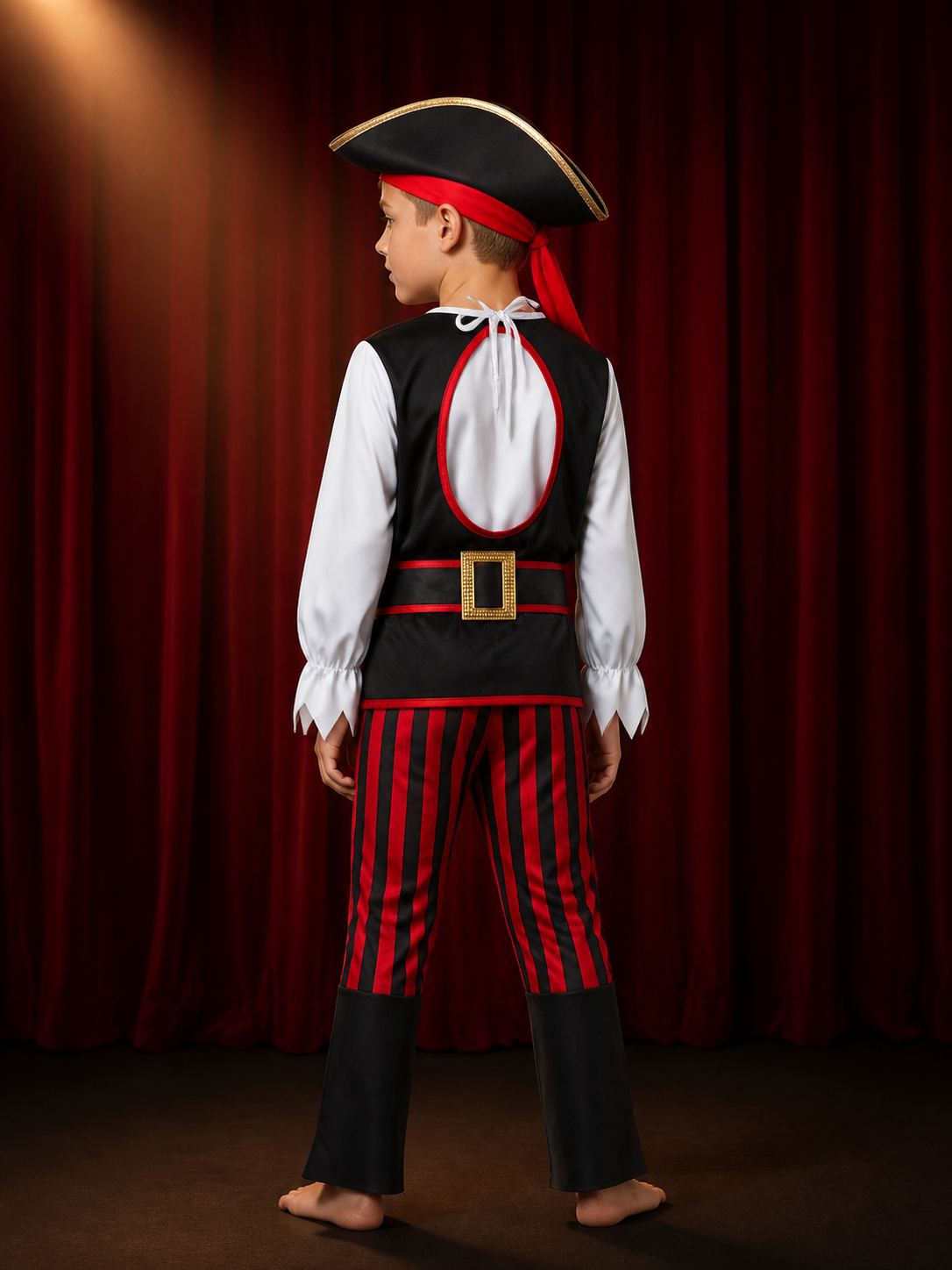 Boys Pirate Costume Set with Skull Hat and Belt - Halloween Cosplay Outfit back view
