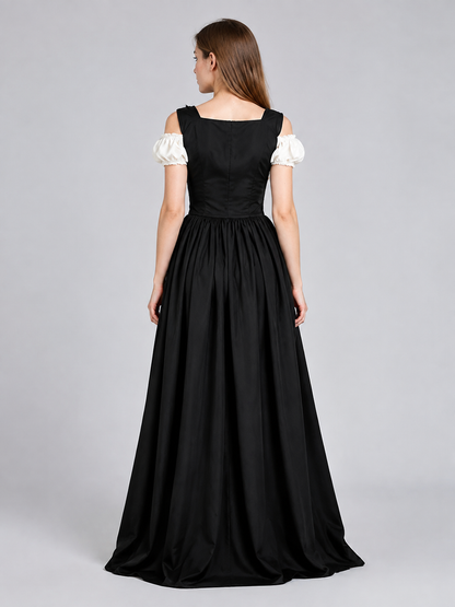 Medieval Black and White Dress with a Corset Bodice back view