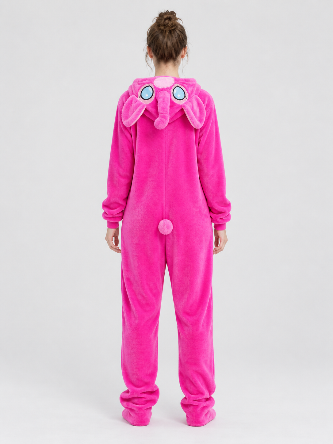 Plush elephant hooded kigurumi pajama, hot pink