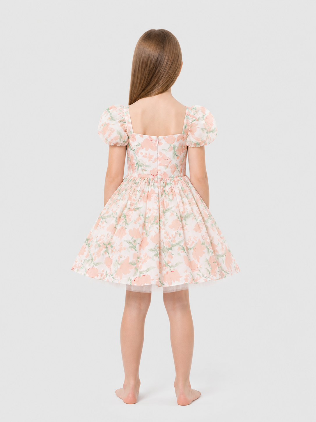 Princess Dress for Girls with Floral Print and Bow