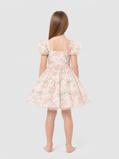 Princess Dress for Girls with Floral Print and Bow