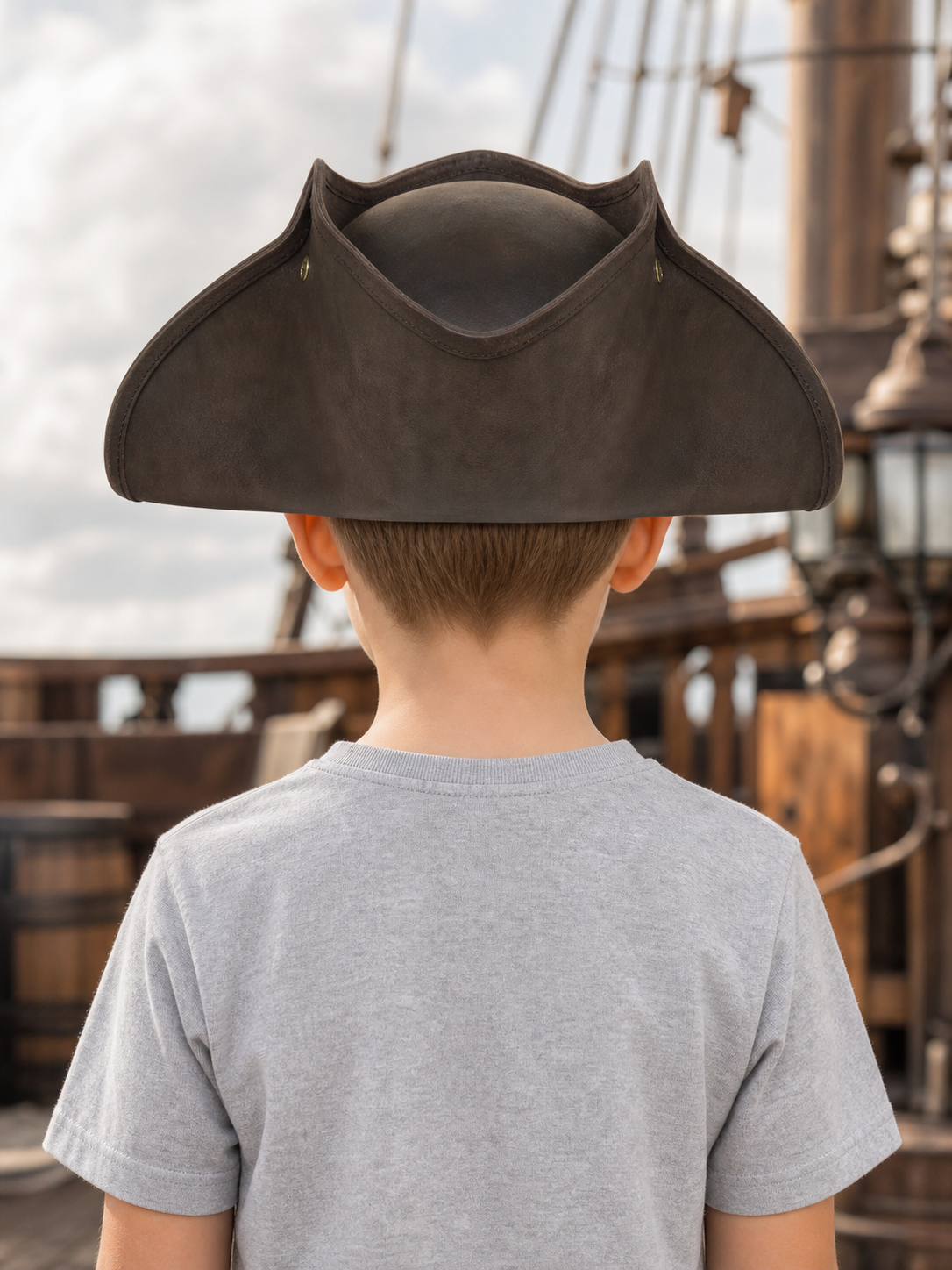 1pc Children's Dark Brown Tricorn Pirate Hat, Wide Curved Brim Costume Accessory for Pirate-Themed Dress-Up Parties and Role-Play