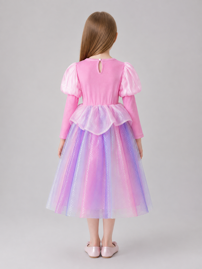 Princess Dress with Full Skirt and Puff Sleeves back view