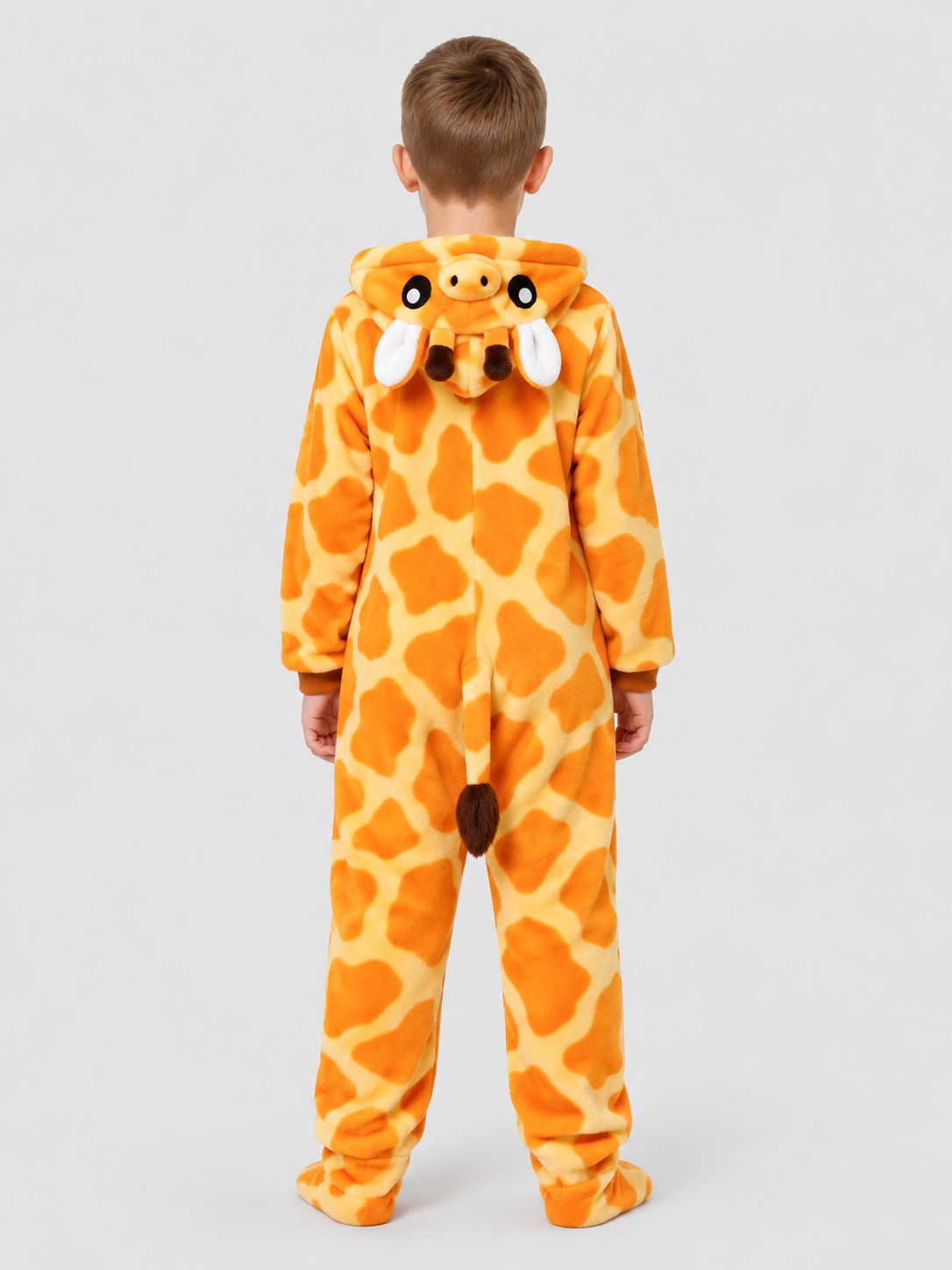 Orange Hooded Pajama Jumpsuit with Giraffe Face