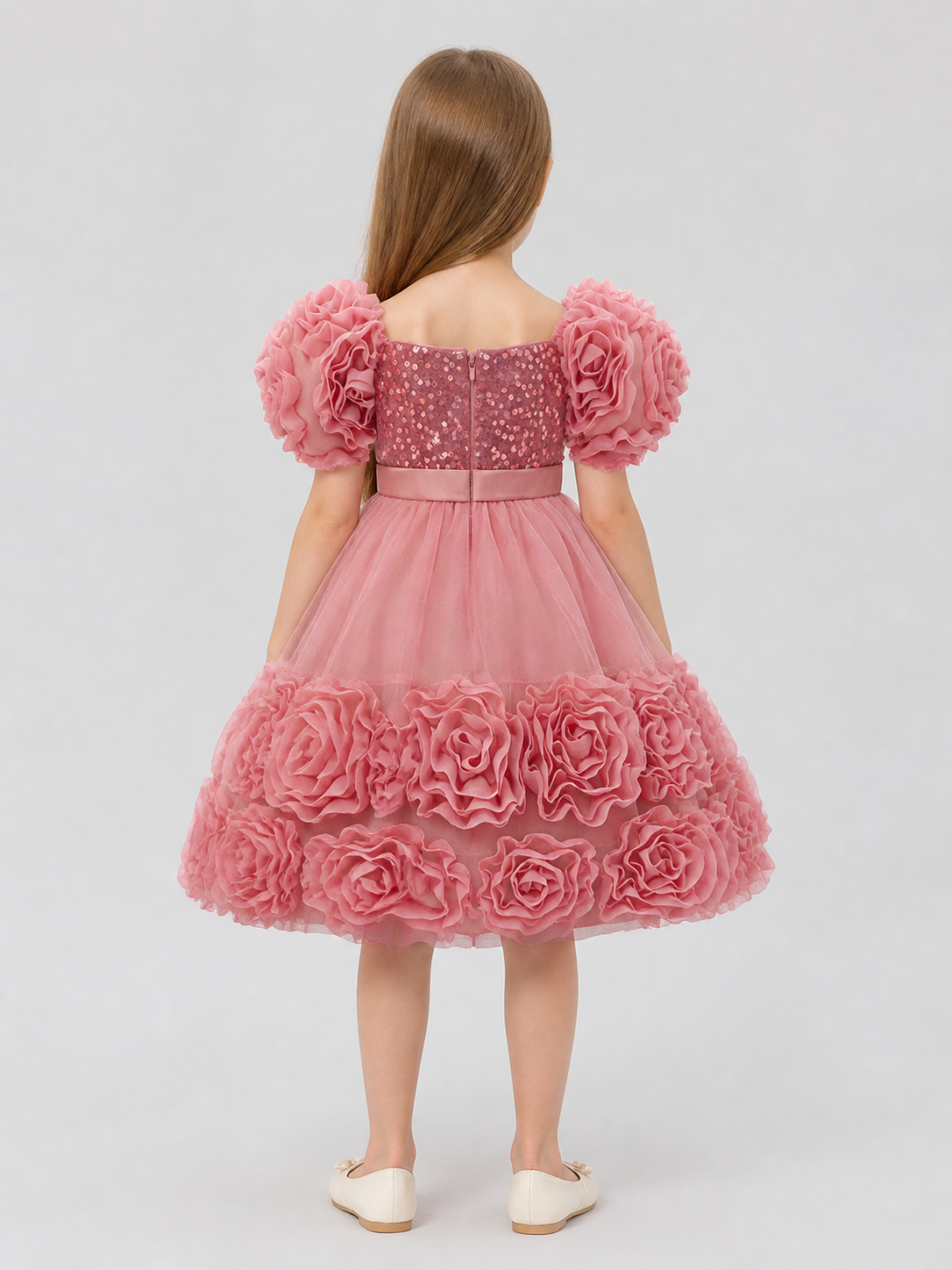 Festive Sequin Dress with Full Skirt and Bow