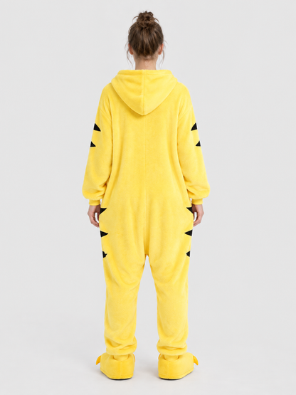Yellow Plush Pajama Jumpsuit with Hood and Socks